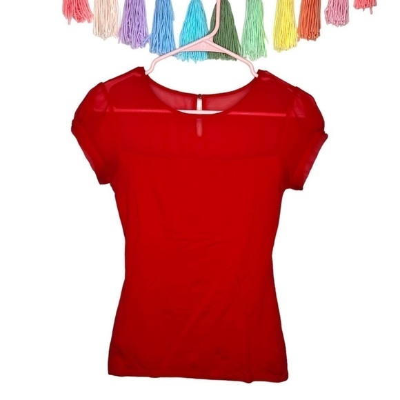 Express Red Short Sleeve Mesh Formal Dressy Business Casual Blouse Extra Small - Picture 1 of 12